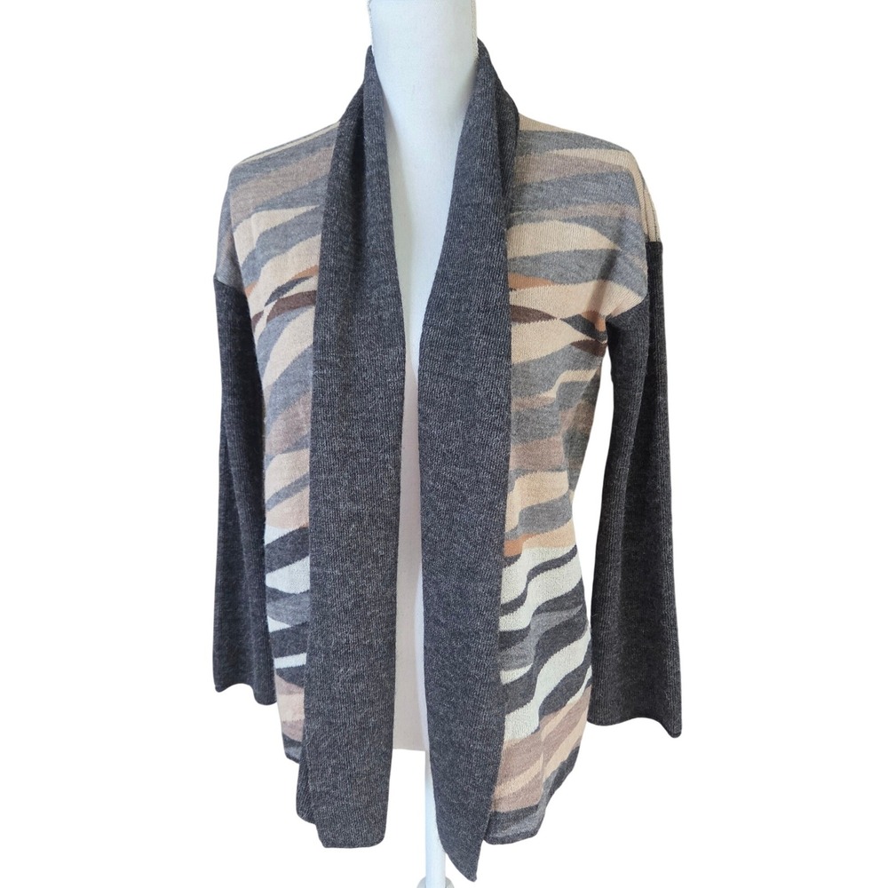 Sol Alpaca 100% Baby Alpaca Open Front Cardigan Earthy Abstract Geometric XS